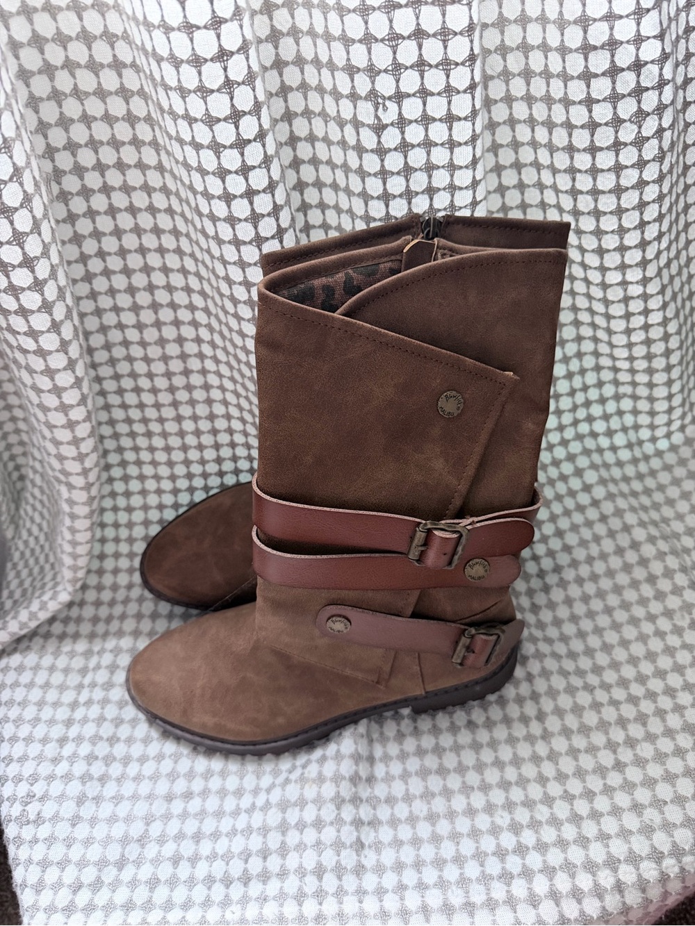 Brown Mid-Calf Women's Buckle Boots